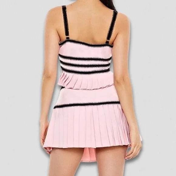 Forever 21 Pink Black Bow Cropped Top Pleated Skirt Medium - Picture 2 of 16